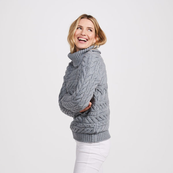 Derreen Grey Aran Horizontal Cable Sweater