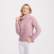 Derreen Pink Aran Horizontal Cable Sweater