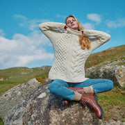 Calla Natural Aran Aysmmetrical Pattern Sweater