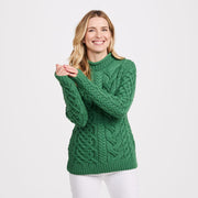 Calla Green Aran Aysmmetrical Pattern Sweater