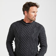 Éireann Mens Traditional Aran Supersoft Charcoal Sweater