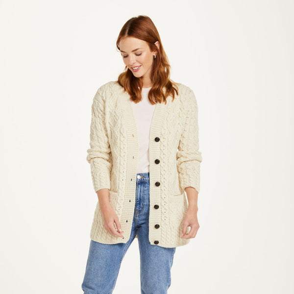Glebe Natural Aran Long Line Cardigan