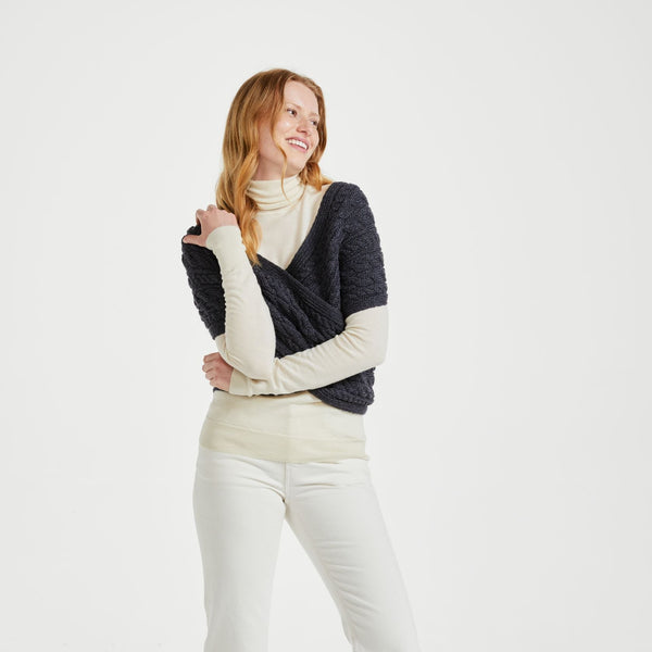 Corrib Crossover Charcoal Aran Wrap