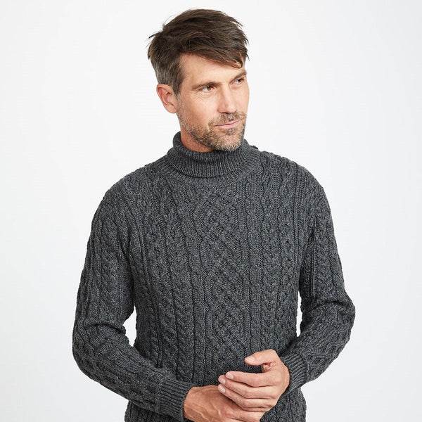 Kylemore Mens Aran Charcoal Polo Neck Sweater