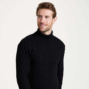 Kylemore Mens Aran Black Polo Neck Sweater