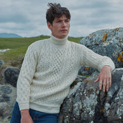 Kylemore Mens Aran Natural Polo Neck Sweater