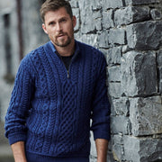 Lackaun Mens Navy Half Aran Troyer with Zip