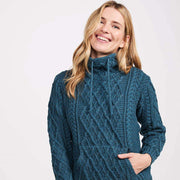 Enniscoe Turquoise Drawstring Aran Sweater
