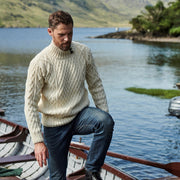 Moyne Mens Aran Natural Sweater with Button Collar