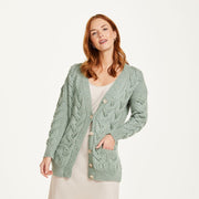 Downpatrick Ladies Mint Aran Cardigan