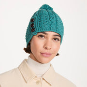 Cong Aran Merino Turquoise Hat with Pom Pom