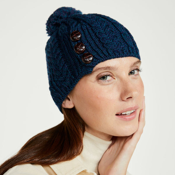 Cong Aran Merino Atlantic Blue Hat with Pom Pom