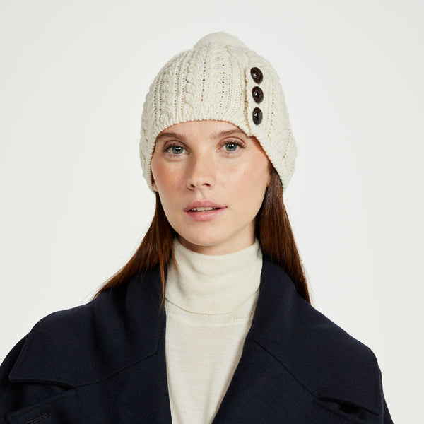Cong Aran Merino Cream Hat with Pom Pom