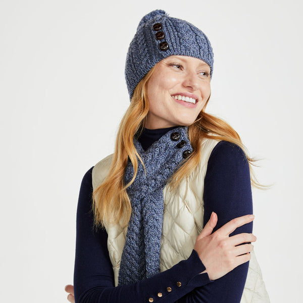 Cong Aran Merino Denim Hat with Pom Pom