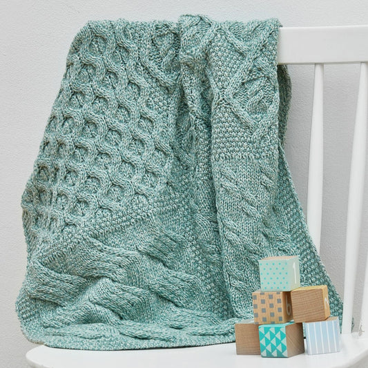 Glora Aran Patchwork Cot Throw - Teal