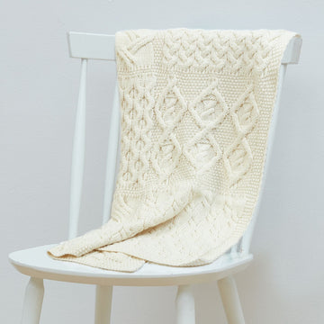 Glora Aran Patchwork Cot Throw - Cream
