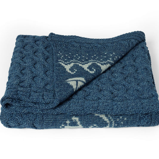 Farraige Merino Aran Throw - Denim