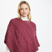 Glencar Ladies Classic Aran Pink Poncho