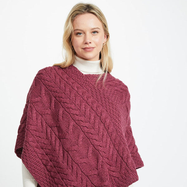 Glencar Ladies Classic Aran Pink Poncho