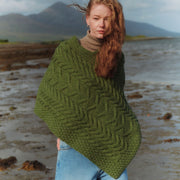 Glencar Ladies Classic Aran Green Poncho