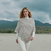 Glencar Ladies Classic Aran Oat Poncho