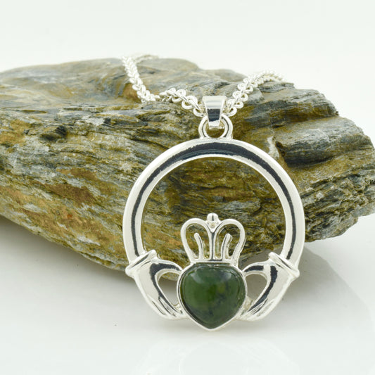 Silver Plated Connemara Marble Claddagh Pendant