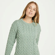 Omey Ladies Aran Crew Neck Mint Sweater