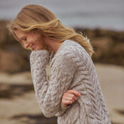 Omey Ladies Aran Crew Neck Oat Sweater