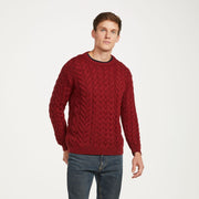 Omey Mens Aran Crew Neck Red Sweater