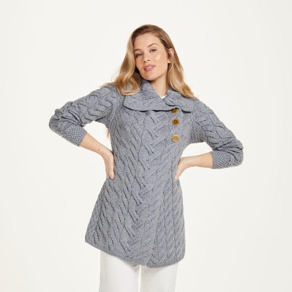 Carraig Ladies Grey Aran Cardigan