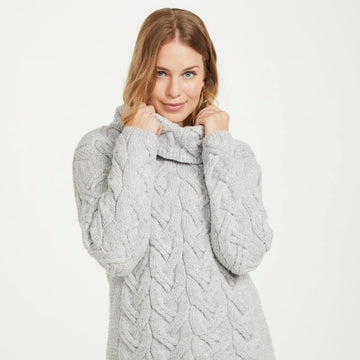 Kinsale Ladies Cable Light Grey Aran Sweater