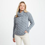 Kinsale Ladies Cable Grey Aran Sweater
