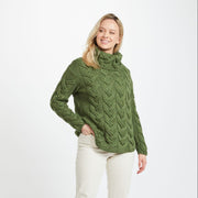 Kinsale Ladies Cable Green Aran Sweater