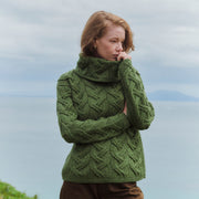 Kinsale Ladies Cable Green Aran Sweater