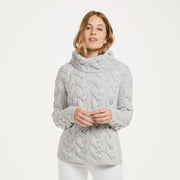 Kinsale Ladies Cable Light Grey Aran Sweater