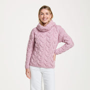 Kinsale Ladies Cable Pink Aran Sweater