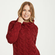Kinsale Ladies Cable Red Aran Sweater