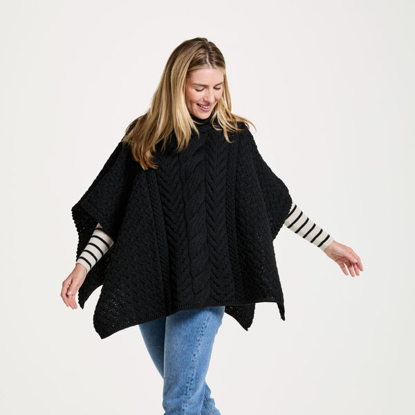 Torc Ladies Black Aran Poncho