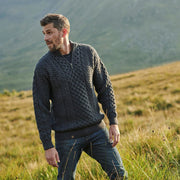 Ballycroy Mens Aran Half Zip Grey Sweater