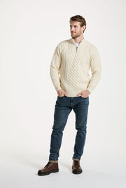 Ballycroy Mens Aran Half Zip Natural Sweater