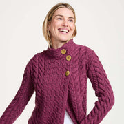 Louisburgh Ladies Cable Aran Raspberry Cardigan
