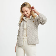 Louisburgh Ladies Cable Aran Oat Cardigan