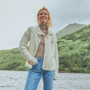 Louisburgh Ladies Cable Aran Natural Cardigan
