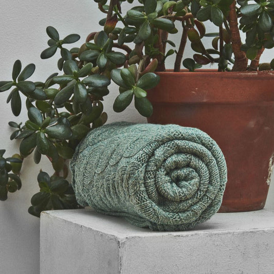 Silver Strand Supersoft Merino Aran Cable Throw - Mint Green