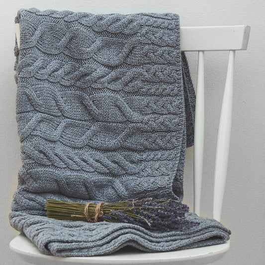 Silver Strand Supersoft Merino Aran Cable Throw - Ocean Grey
