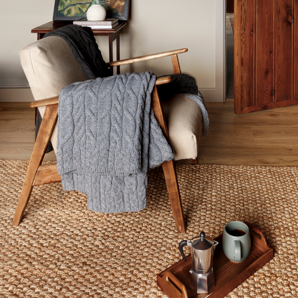 Silver Strand Supersoft Merino Aran Cable Throw - Ocean Grey