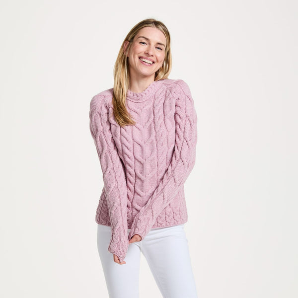 Listowel Ladies Aran Pink Cabled Sweater
