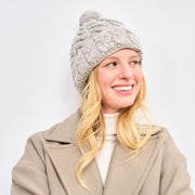 Clifden Cable Aran Oat Hat with Pom Poms