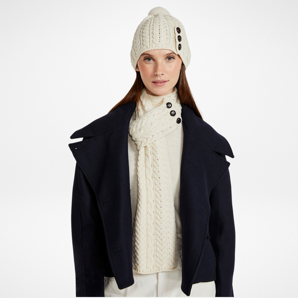 Ballina Aran Buttoned Natural Loop Scarf