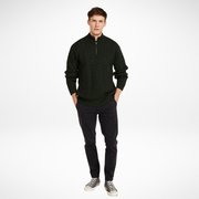 Ballycroy Mens Aran Half Zip Forest Green Sweater